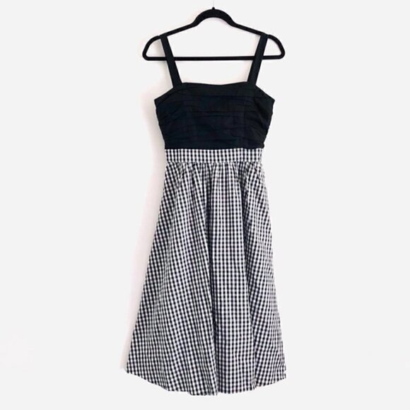 1901 Midi Dress 0 NWT Gingham Check Back Bow Black and White Spring Party Picnic - Picture 3 of 13